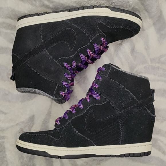 NIKE💥WEDGE PURPLE STYLE DUNK SKY HIGH🖤BLACK🖤COURT💜PURPLE💜LADIES 6.5 IN VGUC - Picture 9 of 16